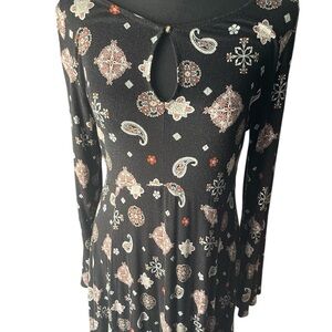 Black Paisley Boho Long Sleeve Dress | Fall Layering | Women’s L